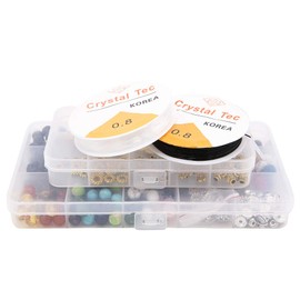 600 Pcs Lava Rock Stone Beads Kit Chakra Beads Gold and Silver Spacer Beads Black Lava Beads for Essential Oil Jewelry Bracelet Making