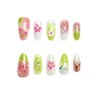 30Pcs Green Flower Press on Nails Medium Almond Fake Nails