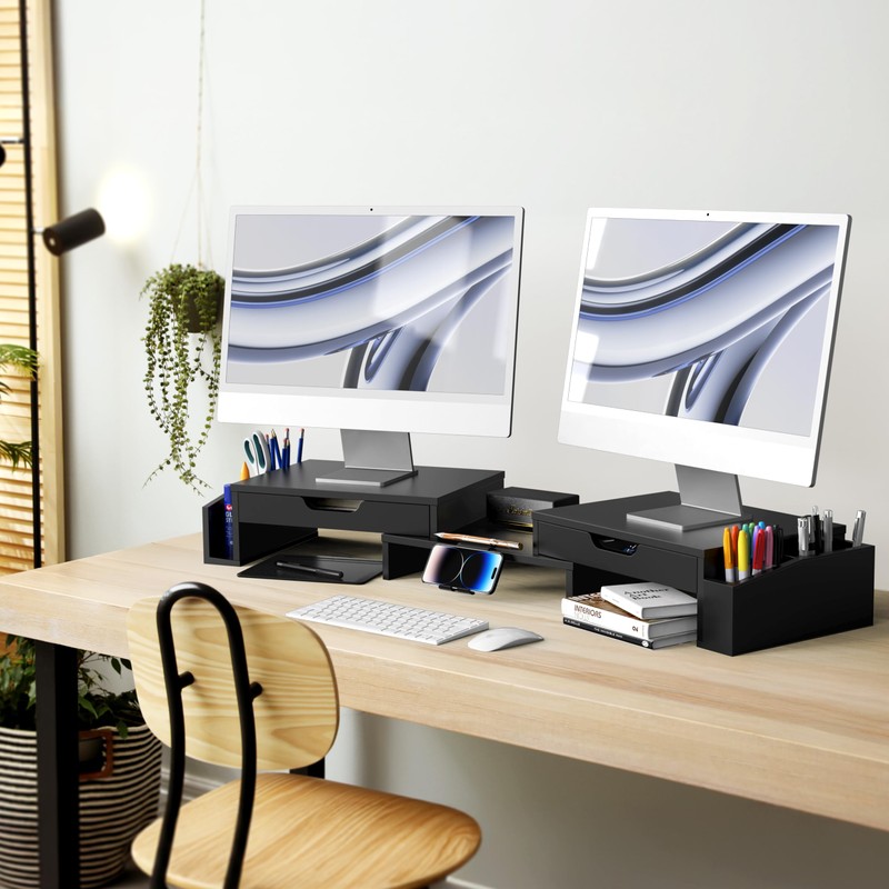 Simple Houseware Desk Dual Monitor Stand Riser with Pull-Out Drawers,