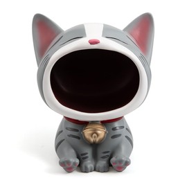 APEBAZY Schlüsselschale für Eingangstisch Glückskatze Statue Süßigkeitentisch für Büro Schreibtisch Kunst Home Decor (grau)