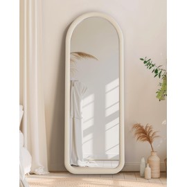 56"x20" Arched Full Length Mirror, Free Standing Floor Plush Flannel Frame Mirror for Leaning or Hanging, Soft Touch Bedroom & Living Room Decor, Cream White