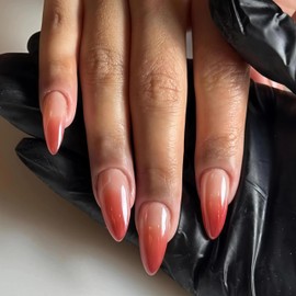 BABALAL Press on Nails Almond Fake Nails Medium Glue on Orange Ombre Chrome Acrylic False Nails Bling Shiny Handmade Supplies 24Pcs Full Cover Stick on Nails for Women Girls