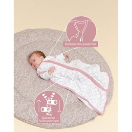 molis&co - Baby Summer Sleeping Bag Muslin - Summer Baby Sleeping Bag 0.5 TOG - Newborn Baby Sleeping Bag Sleeveless - Premium Muslin - Floral Pink (70 cm)