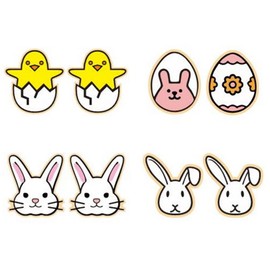4 Pairs Easter Earrings for Women Easter Wood Rabbit Earrings Cute Bunny Egg Earrings Lovely Easter Stud Earrings Jewelry Gift for Girls