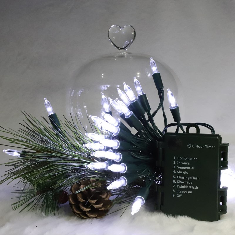 TWINGLEHOME 100LED Mini Lights,Green Wire,Waterproof Battery Case,Multi Functions,Timer,Cool White（2 Sets