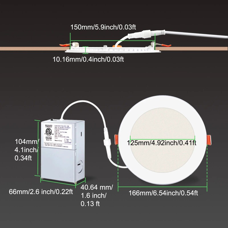 12-Pack Ultra-Thin 6 Inch 5CCT LED Recessed Ceiling Light Dimmable