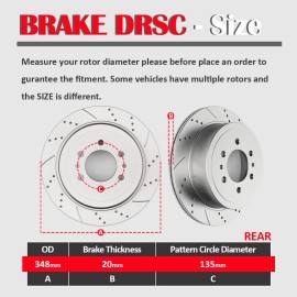AutopartsMAXonline Rear Drilled Slotted Brake Rotors and Pads Kits for Ford F-150 Lincoln Mark LT