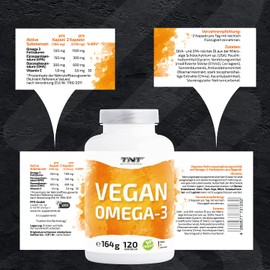 TNT Vegan Omega 3 Capsules High Dose (120 Capsules) • Algae Oil with EPA & DHA without Additives • Vegan & Laboratory Tested