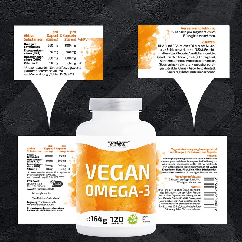 TNT Vegan Omega 3 Capsules High Dose (120 Capsules) •