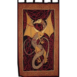 India Arts Celtic Dragon Tab Top Curtain Drape Panel Cotton 44" x 88" Red