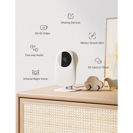 Nooie 2K Baby Monitor with Bluetooth Connection Baby Monitor with 2.4G Wi-Fi, Smart Baby Monitor with Night Vision, Motion/Sound Detection, 2-Way Audio,Work with Alexa, APP Control, Cloud/SD Storage