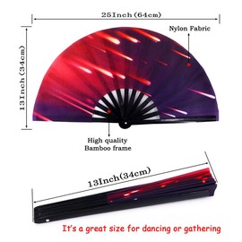 Amajiji Large Folding Hand Rave Fan Popping Fan for Line Dancing Clacking Fans for Boots On The Ground Dance,Party,Decoration,Festival (Meteor Shower)