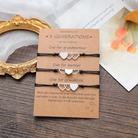 YALLNASL Mothers Day Birthday Gifts for Grandma Mom Daughter Matching Heart Bracelets for 3 Generations Bracelet Set for Mom and Daughter Grandmother Granddaughter Generation Gift