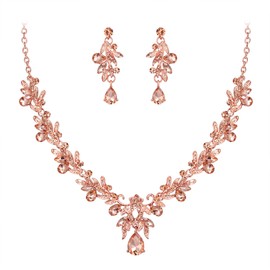 Clearine Costume Jewellery Set for Prom Party Drop Leaf Rhinestone Crystal Pendant Necklace and Earrings Clear Silver Tone, Crystal, Rhinestone