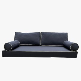 YAQSFGRZ Outdoor Daybed Cushion Cover Twin,Daybed Mattress Bolster Pillow Fitted Sheet Cover,Twin Size Outdoor Daybed Cushion Cover（Cover ONLY Size 6" D x 75" W x 39" H, Blue Gray with Black Trim