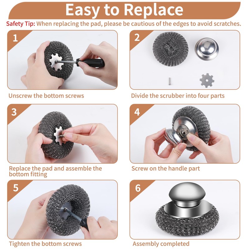5Pcs Steel Wool Scrubber with Replacement Wire Sponge Pads Set,