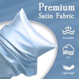 LIFCOM Satin Pillowcase for Hair and Skin,Standard Light Blue 20x26 Inches Set of 2，Similar to Silk,Silky Feel Satin Pillow Covers 2 Pack with Envelope Closure(20"×26", Light Blue)