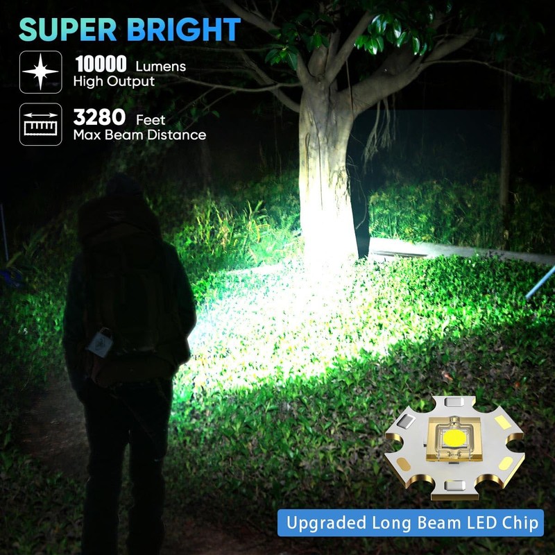 Rechargeable Flashlights High Lumens 10000LM Powerful Tactical Flashlight, Super Bright
