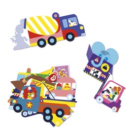 Janod - 50 Adesivi Grandi per Bambini Formato 7x8cm - Adesivi Tema Veicoli da Costruzione - Pretagliati per Una Facile Presa - Sviluppo Creativo - 18 Mesi +, J09191
