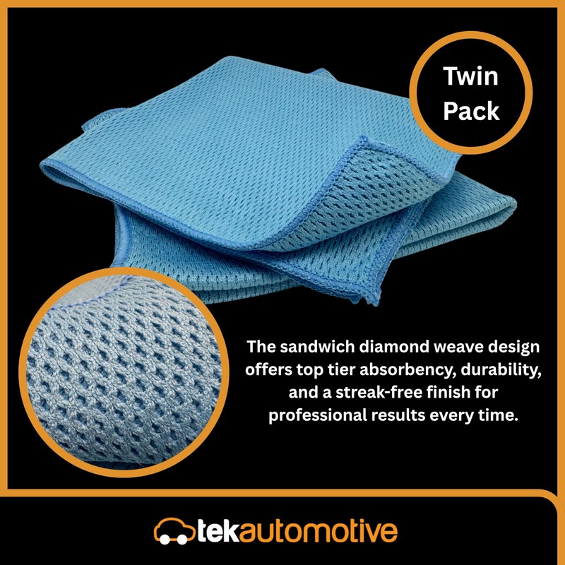 Tek Automotive Twin Pack Diamond Weave Microfibre Cloths – 40x40cm