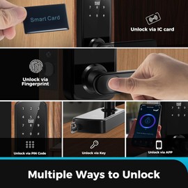 Cerradura Electronica, Cerradura Inteligente Electronica con 5 Metodos de Desbloqueo, Huella Digital/APP/Contrasena/Tarjeta IC/Llave Mecanica Cerradura Digital Inteligente, Compatible con Android/iOS