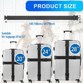 Set of 2 Luggage Strap Set, Luggage Strap, Black, Luggage Strap, Black, Adjustable Luggage Strap, 188 cm
