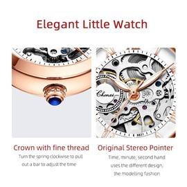 MASTOP Women's Sapphire Watches Automatic Steampunk Self Winding Mechanical Gold Bracelet Ladies Skeleton Wrist Watch Leather Strap for Ladies Famale (Brown Gold)