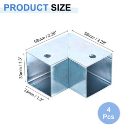 sourcing map 2-Way Gazebo Brackets Kit, Right Angle Corner Bracket Woodworking DIY Post Base Kit for 1.3" Lumber for Outdoor Patio Gazebo Log Cabins (4 Pack)