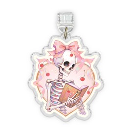 Skeleton Pink Reading Book Kindle Charms, Dust Plug Charm, Accessories Kindle 1.5 Inches Funny Inspiration,Bookish, Humorous Lightning/Type C Acrylic Material Accessories for E-Reader Anti-Dust Plugs