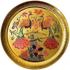 Aditri Creation Decorative peacock Brass Thali Plate Brass Thali Prasad Plate for Pooja Utensils Indian Traditional Festival Housewarming Decorations and Home Decor(Size:- 8")(Golden)