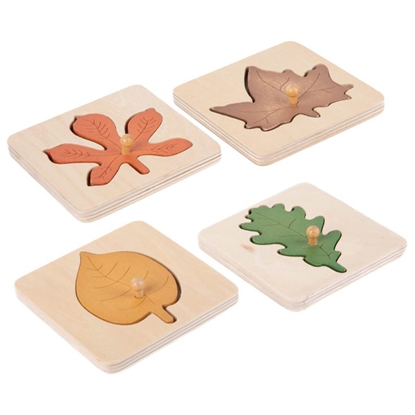 ibasenice 4pcs Leaf Puzzle Wooden Leaves Jigsaw Wood Peg Puzzle