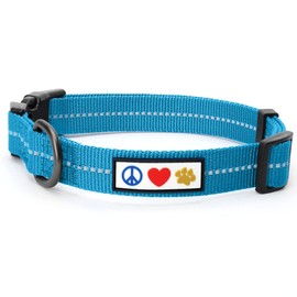 Pawtitas Recycled Dog Collar with Reflective Stitched Puppy Collar Made from Plastic Bottles Collected from Oceans Medium Teal Turquoise Wave