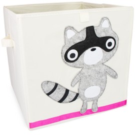 Toy Box "Racoon" Design - Beige approx. 34 x 33 x 33 cm - Toy Box for Toy Storage and Transportation - Grinscard