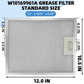 3 Pack W10169961A Range Hood Filter-10.5x12 Inch Aluminum Mesh Filter Fit for Whirl-pool, Ik-ea, Kitchen-Aid, Jenn-Air Replace W10870878, W10875058, W10833076, W10169961, W11245983 by Fetechmate