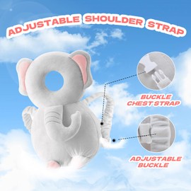 Grnstf Baby Toddler Head Protector, Baby Head Protection Backpack, Adjustable（Elephant）
