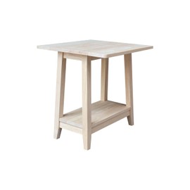 IC International Concepts Solid Wood Square Drop Leaf Side Table, Unfinished