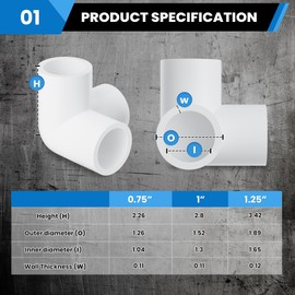 1" 90 Degree PVC 3 Way Tee Fitting, 10 Pcs Pipe Connectors, Schedule 40 Furniture Grade PVC Tee Corner for DIY Frames and Structures