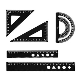 THJOPOKEEL Juego de 5 piezas de geometría de metal con transportador y reglas triangulares, regla de medición recta de aleación de aluminio de, herram