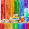 2pcs Rainbow Tinsel Curtain Party Backdrop Foil Door Curtain Fringe