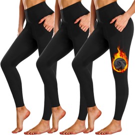 NEW YOUNG 3 Pack Fleece Lined Leggings with Pockets for Women,High Waisted Thermal Warm Winter Yoga Pants