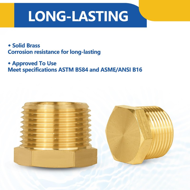 10PACK GUOFIS Brass Pipe Fitting Plug,3/4" NPT Male Hex Plug/End