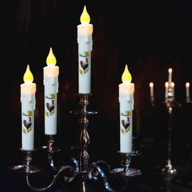 TAIANLE Battery Operated Taper Candle with Timer,Primitive Flameless Taper Candle Flickering,6.75" Rooster Sunflower Candlestick,Dripless Led Flickering Flame Taper Candle for Christmas Home Decor