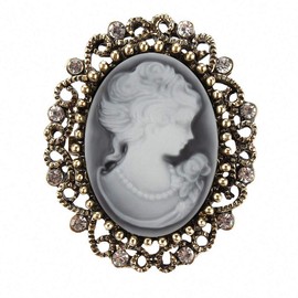 Jana Winkle Vintage Queen Cameo Crystal Brooch Pins Women in Antique Gold ColPurple