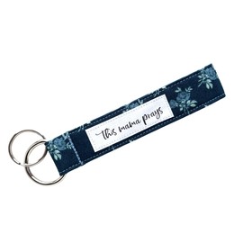 Wrist Lanyard for Keys - This Mama Prays - Blue Keychain Wristlet, Travel Key Chain