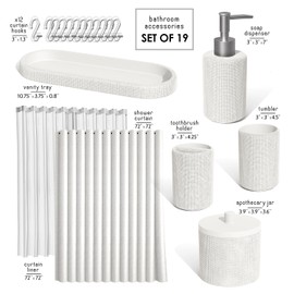 Clara Clark Bathroom Set - White Bathroom Accessories Set, 19PC Bathroom Accessory Set, Bathroom Sets with Shower Curtain Set, Soap Dispenser & Toothbrush Holder
