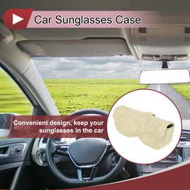 X AUTOHAUX Car Sunglasses Case with Magnetic Universal Sun Visor Sunglasses Holder for Car Sheep Fur Beige 16.5x7cm 1 Pcs