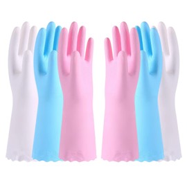 Latex Free Washing Up Gloves, 3 Pairs Dishwashing Gloves, Cotton Flocked Liner, Non-Slip, Small, Waterproof Household Gloves for Laundry, Gardening