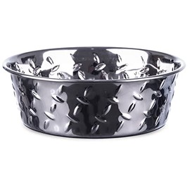 Loving Pets Diamond Plated Dog Bowl with Non-Skid Bottom, 1-Quart, Silver