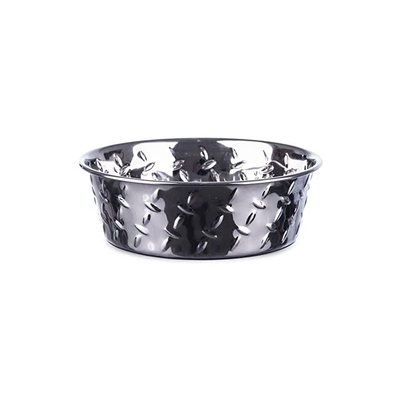 Loving Pets Diamond Plated Dog Bowl with Non-Skid Bottom, 1-Quart,