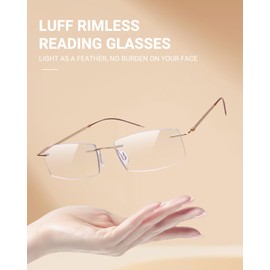 LUFF Lightweight Reading Glasses for Women Men Blue Light Blocking Computer Reader Stylish Rimless Eyeglasses(3.00)